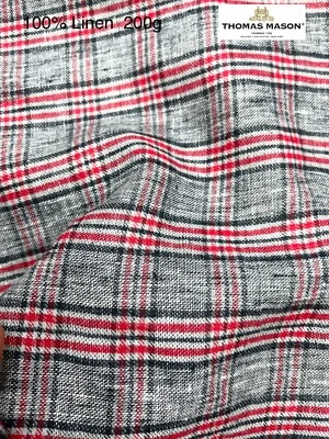 THOMAS MASON Linen Tartan Fabric Grey Red White Plaid Shirting ITALY 2.50m - Image 1 of 4