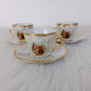 Vintage Kaffeetassen Set 3tlg Untertassen Porzellan Made Romeo & Julia bedruckt Deko - Bild 1 von 7