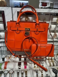 Michael Kors Hamilton Medium Bag Satchel Handbag + Phone Holder Wallet Red Clay - Picture 1 of 23