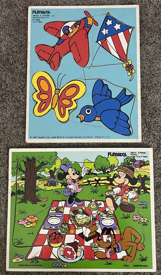 Playskool Vintage Disney Mickey/Minnie Picnic & Things That Fly Puzzles 🧩 - Image 1 of 1