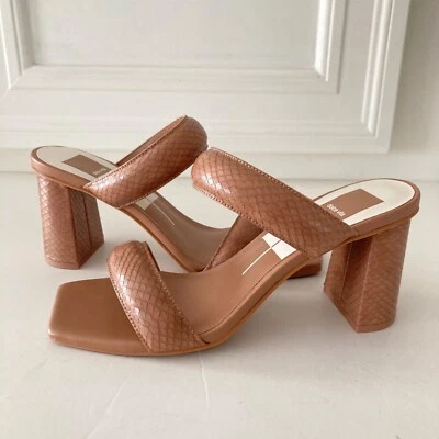 NUEVO SIN ETIQUETAS Dolce Vita Anthropologie Pascoe Tacones Puntera Cuadrada Estampado Serpiente Marrón Talla 8.5 Foto 1 de 4