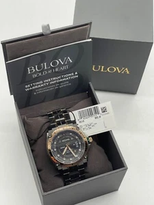 Bulova Precisionist Quartz Diamond Accent 2-Tone Black 46mm Watch 98D149 ROSE G - Picture 1 of 19