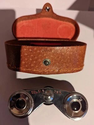 老式 SELSI 2 1/2X 双筒歌剧眼镜带日本制造皮革外壳 — 第 1/4 张图片