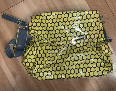 Kalencom New Orleans Laminated Shoulder Diaper Bag Black Yellow Polka Dots - Image 1 of 4