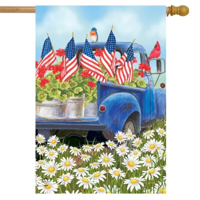 All American Truck Spring House Bandera Patriótica Floral 28" x 40" Briarwood Lane Foto 1 de 4