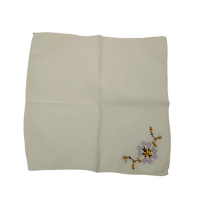 Vintage Handkerchief White Yellow Brown Floral Roses Embroidered Corner - Picture 1 of 5