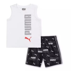 PUMA BOYS OUTFIT - 231 WHITE BLACK SZ 7 - BASKETBALL SOCCER SHIRT SHORTS SET 2 - Picture 1 of 1