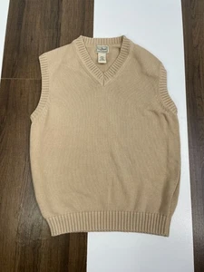 LL Bean Mens Size S Regular Beige Tan Brown Rib Knit Sweater Vest V Neck Cotton - Picture 1 of 10