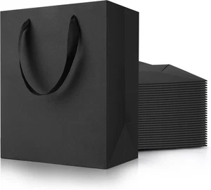 Bolsas de regalo negras con asas: paquete de 50 bolsas de papel medianas de 8x5x10 pulgadas a granel para - Imagen 1 de 2