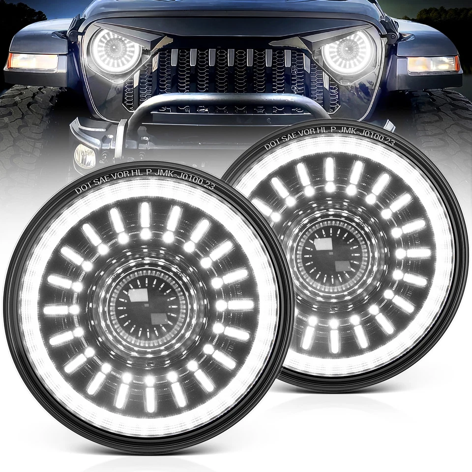 Par de faros LED redondos 16000LM 7 pulgadas alto/bajo para Jeep Wrangler JK LJ TJ CJ DOT Foto 1 de 4