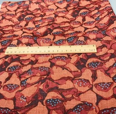 VERVAIN FOXY IN MESA FLORAL BROWN BLUE 100% Linen Remnant 29" x 31" - Image 1 of 2