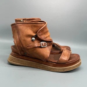 Sandalia con plataforma de cuero marrón A.S.98 Lagos para mujer 7 cremallera lateral punta abierta cómoda - Imagen 1 de 13