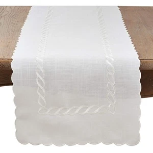 Braided Embroidery Table Runner, White, 16"x68" - Picture 1 of 4