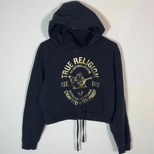 True Religion Buddha angedeutete Kapuze vorne zum Binden Damen schwarz gold Hoodie M/M - Bild 1 von 8