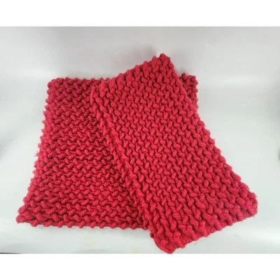 Crate & Barrel 2 Pc Set Crochet Throw Pillow Cover 18x18in Red Chunky Wool Boho - Image 1 of 4