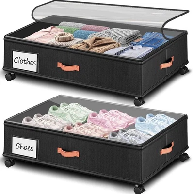 Under Bed Storage with Wheels 2-Pack – 66L XXL Larger Stackable DeepDrak  - Image 1 of 4