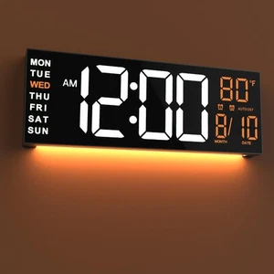 16" Large Digital Wall Mount Clock, Count Down Timer, Alarm, Big LED, RGB Col... - Picture 1 of 8