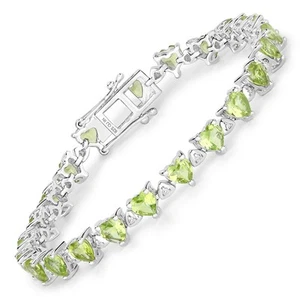 10.24 Carat Genuine Peridot and White Diamond .925 Sterling Silver Bracelet - Picture 1 of 7