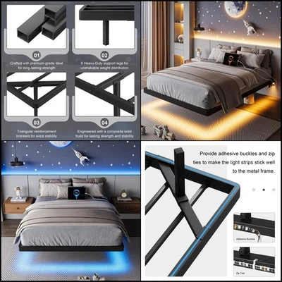 bed frame twin size and metal platform wood queen upholstered full storage - Image 1 of 4