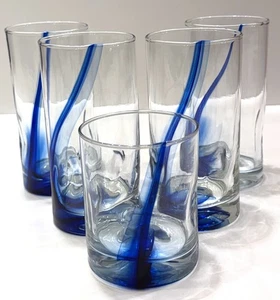 Set of 5 Libbey Blue Ribbon Impressions 4 Tall + 1 Lowball Tumblers Glasses NEW - Picture 1 of 5