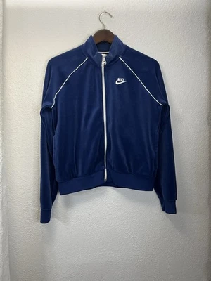 Chaqueta de terciopelo para mujer Nike Sportswear CJ4912-492 azul/blanco talla M Foto 1 de 4