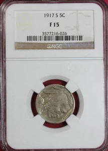 1917-S BUFFALO NICKEL NGC F15 - Picture 1 of 4