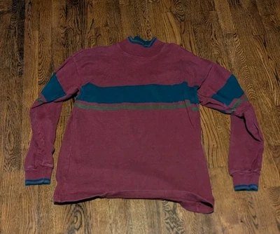 Pulôver de malha vintage LL Bean camisa M listrada gola alta feito nos EUA - Imagem 1 de 4