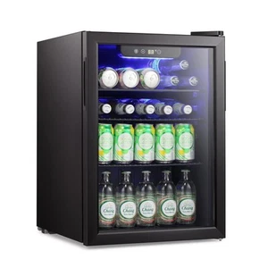 Mini Fridge 95 Can Beverage Refrigerator Wine Cooler Clear Front Glass Door Smal - Picture 1 of 7