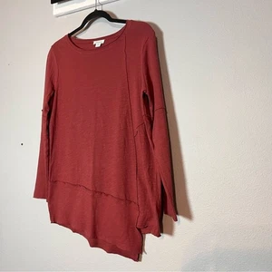 Sundance Long Sleeve Shirt Asymmetrical Raw Hem Rust Orange Size XS Cotton - Picture 1 of 10