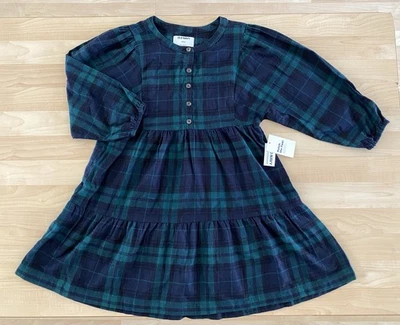 Old Navy Girls L 10-12 Long Sleeve Dress Navy Green Plaid NWT - Image 1 of 2