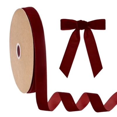 Fita de veludo fina, 1"" 25 jardas fita de Natal lateral única [vermelho vinho] - Imagem 1 de 4