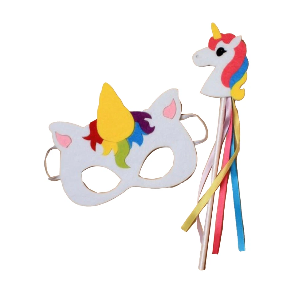 Children's Unicorn Mask & Wand Animal Dressing Up Face Mask Fancy Dress Up - Image 1 of 1