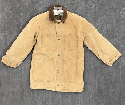 VTG Walls Canvas Blanket Lined Jacket KIDS Youth 8 Long Coat Brown Corduroy USA - Image 1 of 4