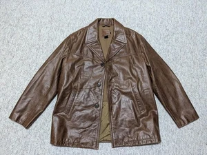 vintage J CREW leather coat PATINA cowhide jacket L overcoat 1990s - Picture 1 of 10