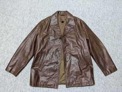 vintage J CREW leather coat PATINA cowhide jacket L overcoat 1990s - Image 1 of 4