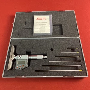 SPI (17-826-9) IP65 Electronic Depth Micrometer, 0-6" Range, 4" Base W/Case - Picture 1 of 10