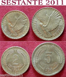 B46 CHILE CILE 2 + 5 CENTESIMOS CENTESIMI 1968 KM# 193 + 190 - Imagen 1 de 1