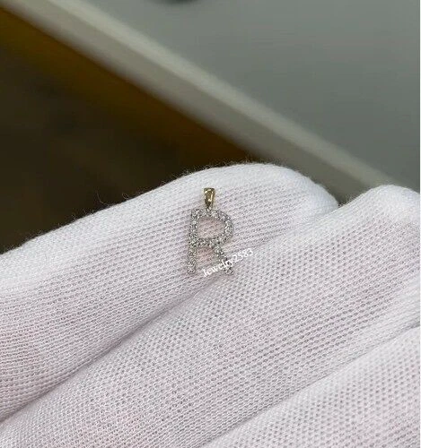 Custom Small "R" Letter Pendant For Ladies Natural Diamond 10k Real Yellow Gold - Image 1 of 4