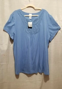 Just My Size Women's Short-Sleeve Jersey Tunic with Split V-Neck Crochet NWT - Picture 1 of 5