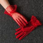 Women Short Tulle Gloves Stretchy Lace Lotus Leaf Sheers Full Finger Gloves Sof}