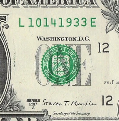 OCT 14 1933 Birthday Date Note Fancy Serial Number One Dollar Bill 10 14 1933 - Image 1 of 4