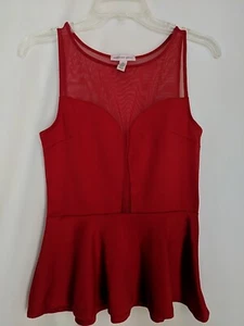 Ambiance Blouse BOHO M Red Poplin Sleeveless Sheer See Through Holiday Costume  - Picture 1 of 10