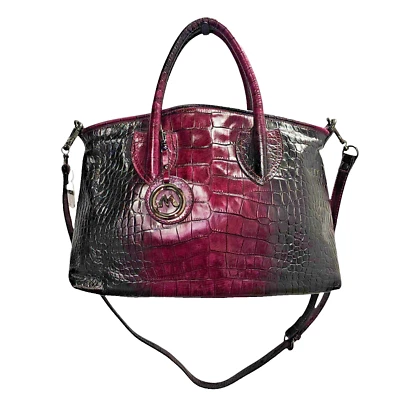 MANIA✨NWT   Italy Croc-Embossed Purple Leather Tote✨ $430 Retail - Image 1 of 4