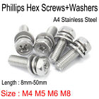 Phillips Hex Set Screws A4 Stainless Steel Fully Threaded Bolts + Whasher Din931