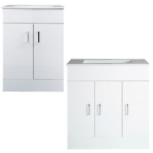 White Bathroom Vanity Unit Storage Floor Cabinet and Slim Basin 600mm 800mm