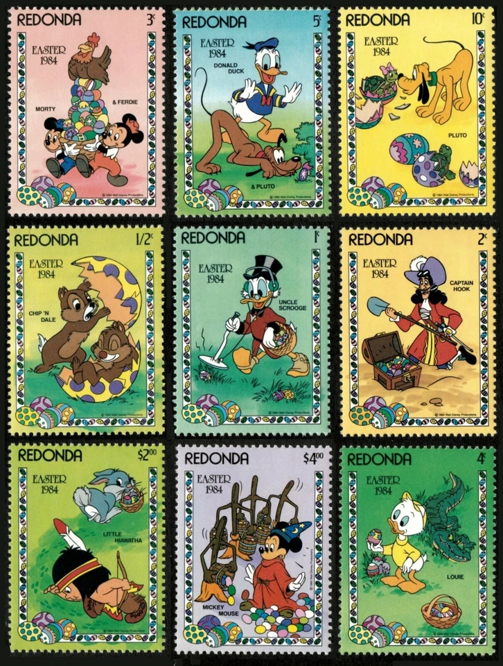 Redonda 1984 - Disney, Pascua, Mickey Friends & Family - Juego de 9 estampillas - MNH Foto 1 de 1