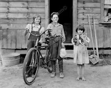 Farm Children Pose With Cat & Bicycle Classic 8 by 10 Reprint Photograph