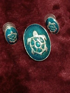 Silver Sea Turtles slider Pendant & Earrings Set - Picture 1 of 2