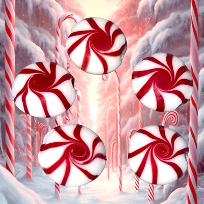 5 Red White Lampwork Glass Old Fashioned Starlight Christmas Candy Round 17x10mm - Image 1 of 4