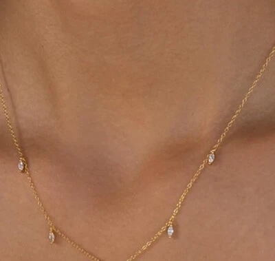 Collar de oro para mujer, collar de estación de diamantes enchapado en oro de 14k para mujer Foto 1 de 4